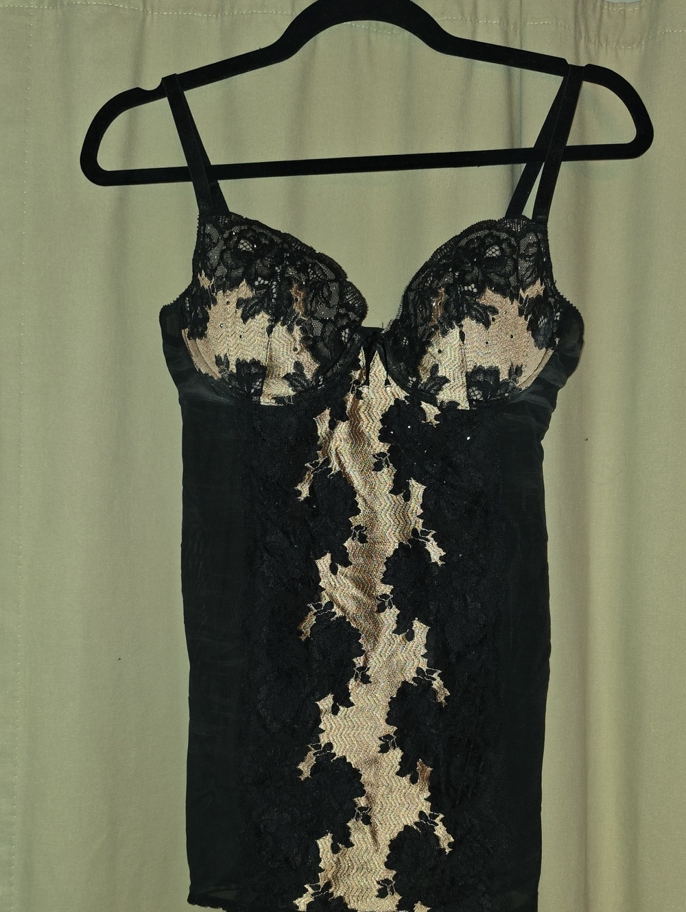 Victoria's Secret Black and Nude Lace Chemise